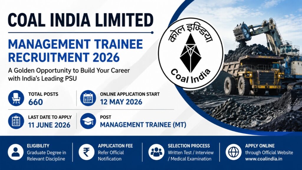 Coal India CIL Management Trainee MT Recruitment [ 660 Post ] 2026, Apply Online
