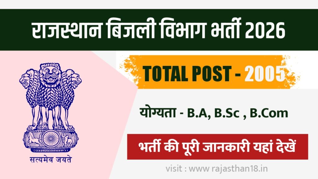 Rajasthan Bijli Vibhag Vacancy 2026: राजस्थान बिजली विभाग में 2005 पदों पर भर्ती