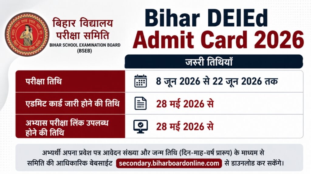 Bihar DElEd Entrance Exam 2026: 28 मई से डाउनलोड होंगे एडमिट कार्ड, यहां से डाउनलोड करें
