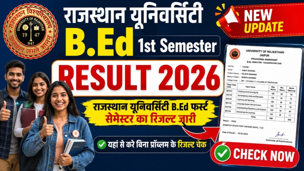 Rajasthan University B.Ed 1st Semester Result 2026 जारी, ऐसे करें अपना रिजल्ट चेक