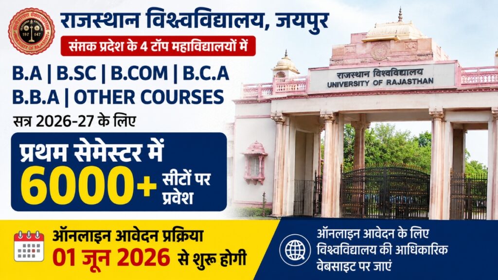 Rajasthan University Admission 2026: BA, BSc, BCom एडमिशन 1 जून से