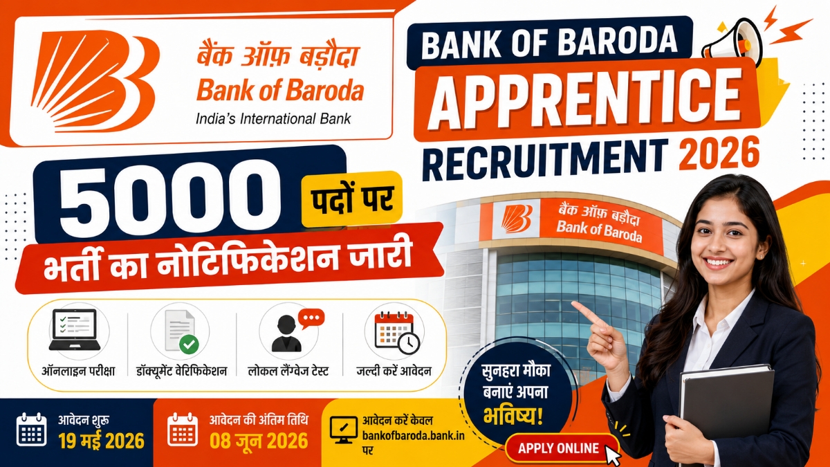 Bank of Baroda Apprentice Recruitment 2026: 5000 पदों पर भर्ती शुरू, यहां से करें आवेदन