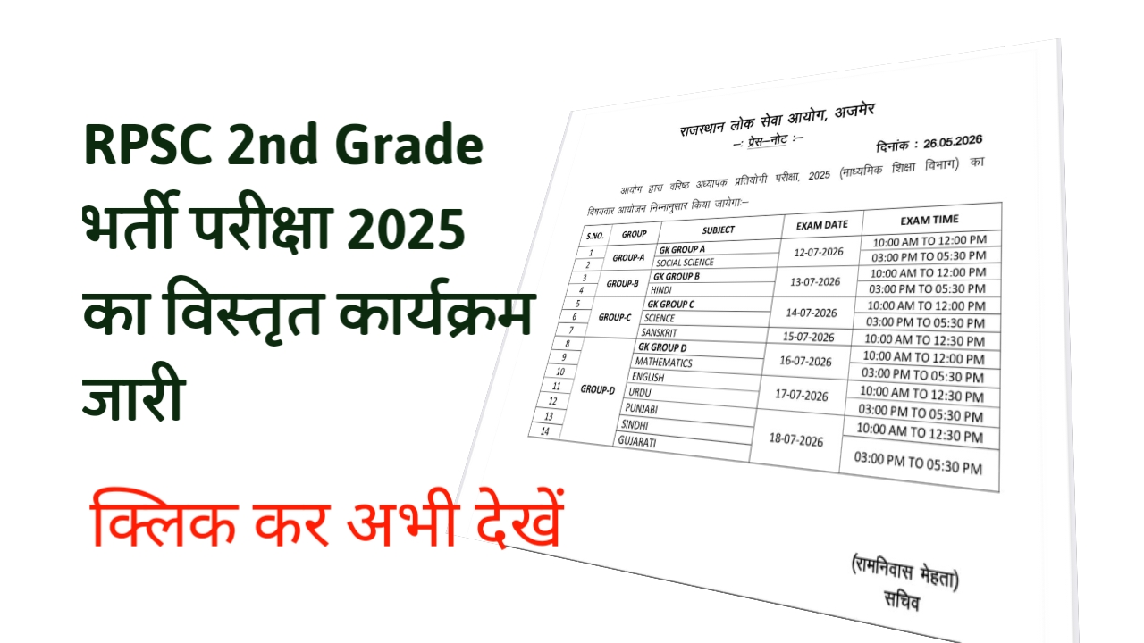 RPSC 2nd Grade भर्ती परीक्षा 2025 का विस्तृत कार्यक्रम जारी, 12 जुलाई से शुरू होंगी परीक्षाएं