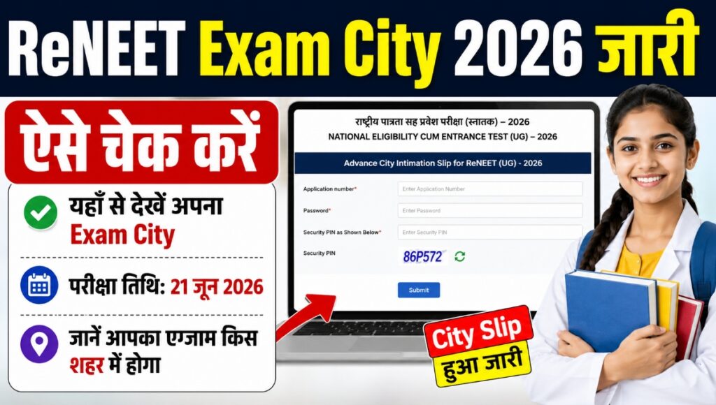 ReNEET 2026 Exam City Slip जारी, अभ्यर्थी देखे अपना परीक्षा शहर