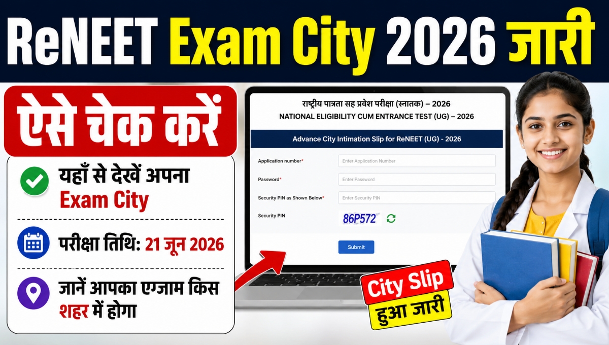 ReNEET 2026 Exam City Slip जारी, अभ्यर्थी देखे अपना परीक्षा शहर