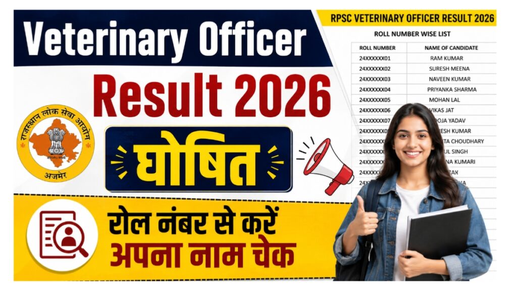 Veterinary Officer Result 2026 घोषित,यहां देखें चयनित अभ्यर्थियों की सूची
