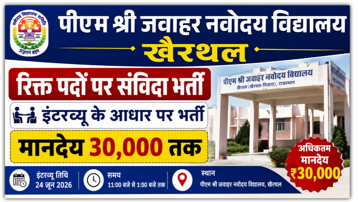 PM Shri Jawahar Navodaya Vidyalaya Khairthal Recruitment 2026